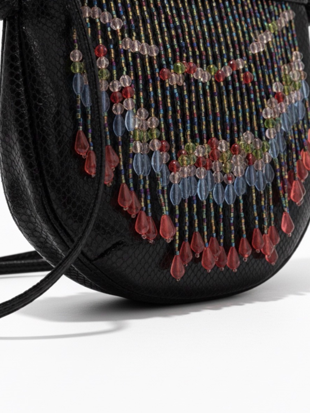 Black Beaded Fringe Crossbody Bag - Women